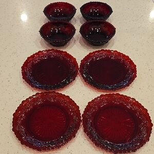 8 Elegant Avon Red Glass Dish Set